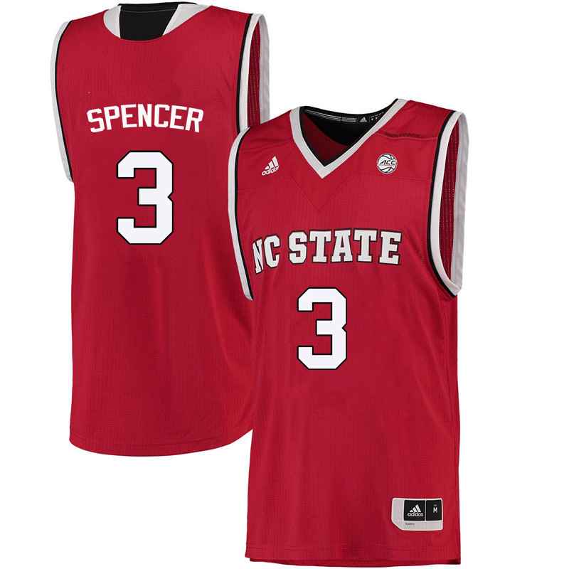 Men NC State Wolfpack #3 Miah Spencer College Basketball Jerseys-Red - Click Image to Close